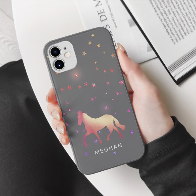 Para iPhone 11 Rosa Dourada Estrelas de Cavalo Monograma Capa de  (Criador carregado)