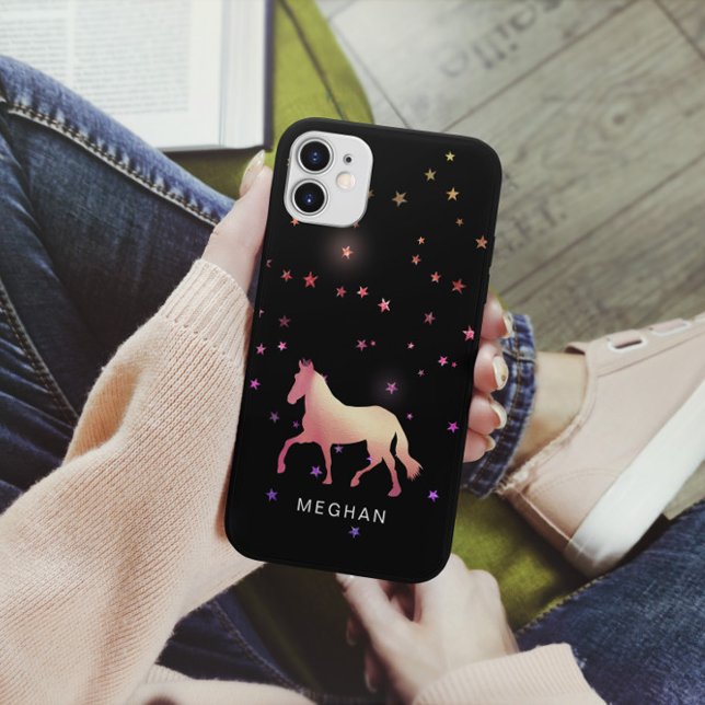 Para iPhone 11 Rosa Dourada Estrelas de Cavalo Monograma Capa de  (Criador carregado)