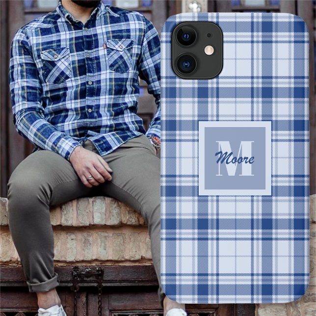 Para iPhone 11 Tartan - Azul escuro a claro - Capa de telefone (Tartan - Dark to Light Blue - Phone Case by Leapfroglisics Shop)