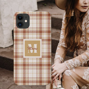 Para iPhone 11 Tartan - Capa de telefone Branca de Castanho e Cim