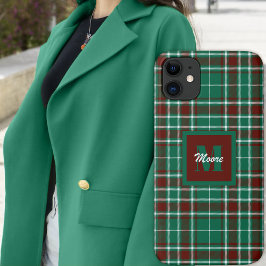 Para iPhone 11 Tartan - Capa de telefone Verde Vermelho e Branco 
