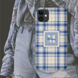 Para iPhone 11 Tartan - Fundo Azul Escuro - Capa de telefone