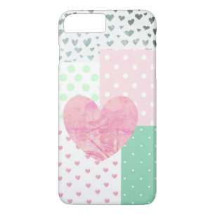 iPhone 8 Plus/7 Plus Capa de Celular Corações Rosa, Verde-Menta e Prata