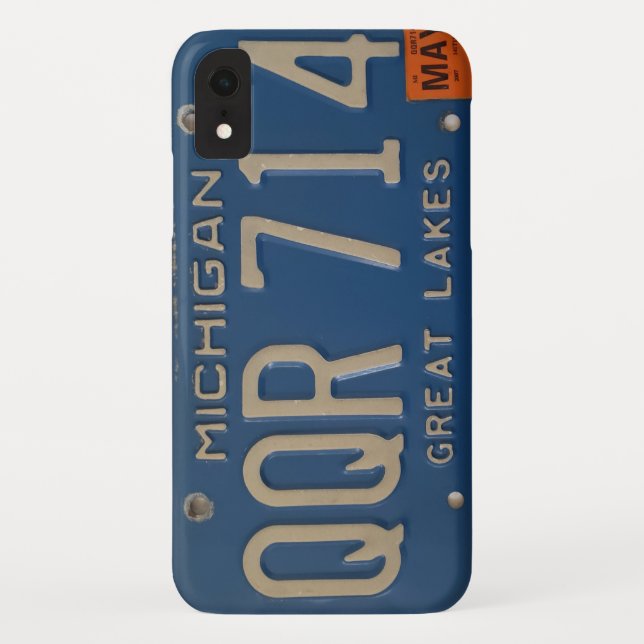 Para iPhone, Case-Mate Capa de telefone azul da matrícula de Michigan dos (Verso)