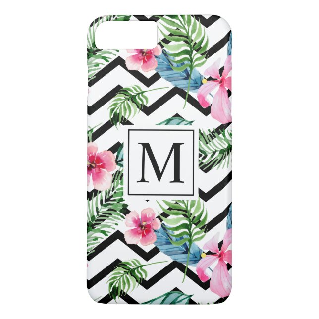Para iPhone, Case-Mate Capa de telefone floral tropical do monograma | do (Verso)