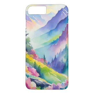 iPhone 8 Plus/7 Plus capa de telefone montain&arco-íris de aquarela