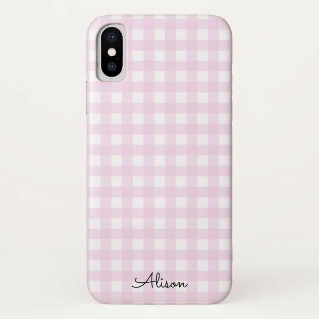 Para iPhone, Case-Mate Capa de telefone personalizada Pastel Pink Gingham (Verso)