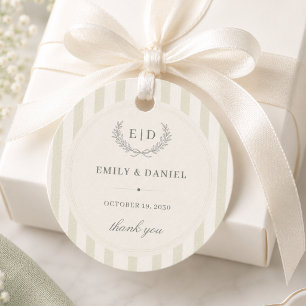 Para Lembrancinhas Etiquetas de casamento listradas em verde sálvia c