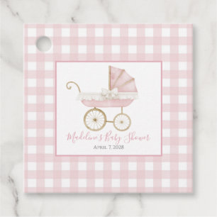 Para Lembrancinhas Etiquetas de Favor de Gingham Rosa-Carruagem
