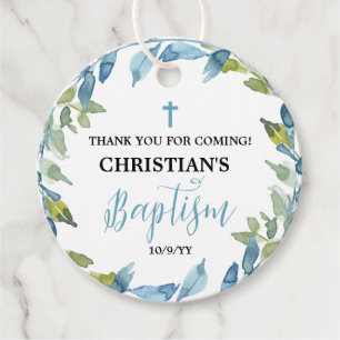 Para Lembrancinhas Etiquetas de Favor do Blue Foliage Boy Baptism Squ