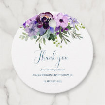 Etiquetas de Favor do chá de fraldas floral roxo