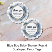 Etiquetas de Favor Redondas do Chá de fraldas Blue