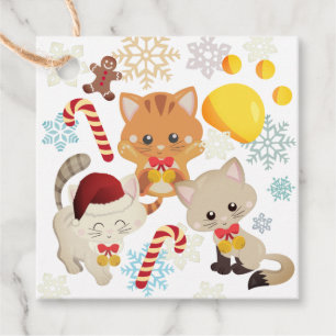 Para Lembrancinhas Etiquetas de Presente de Natal com Gatos e Flocos 