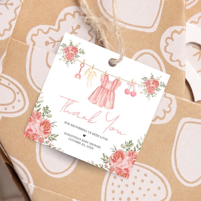 Para Lembrancinhas Favorecer Etiquetas (Sweet Little Girl Boho Floral Clothesline Baby Shower Favor Tags)
