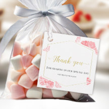 Vestido Rosa Floral Quinceanera Favor Etiquetas