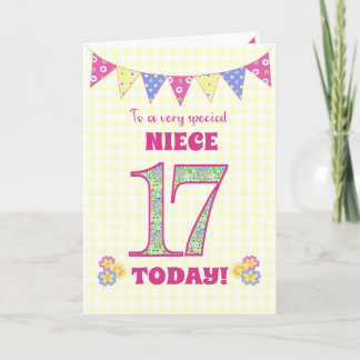 Para Niece 17.o Aniversário Primários e Cartão de 