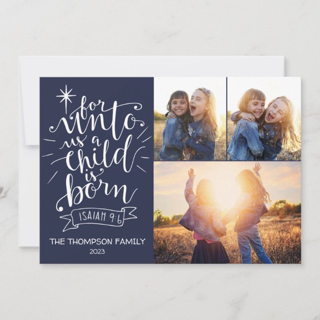 Para nós, Cartões de foto de Natal Três Imagem (Frente)