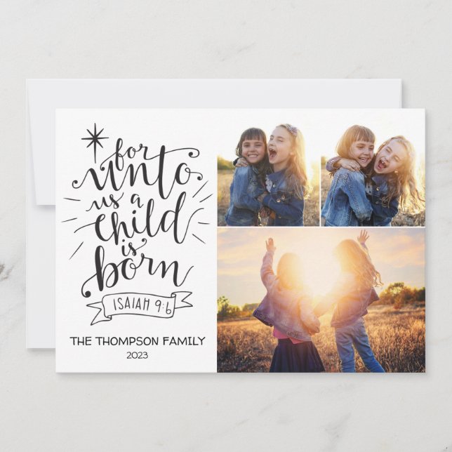 Para nós, Cartões de foto de Natal Três Imagem (Frente)