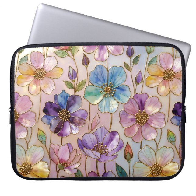Para Notebook Bela capa de laptop com flores pastéis Estojo flor (Frente)