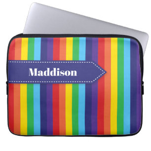 Para Notebook Capa com Eletrônicos striping do arco-íris com nom