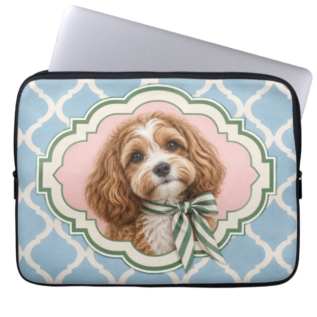 Para Notebook Capa de Laptop Cachorro Cavapoo Preppy Azul Rosa V (Frente)