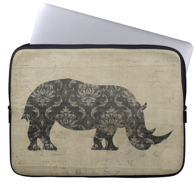 Para Notebook Capa do computador da silhueta dos rinocerontes (Frente)