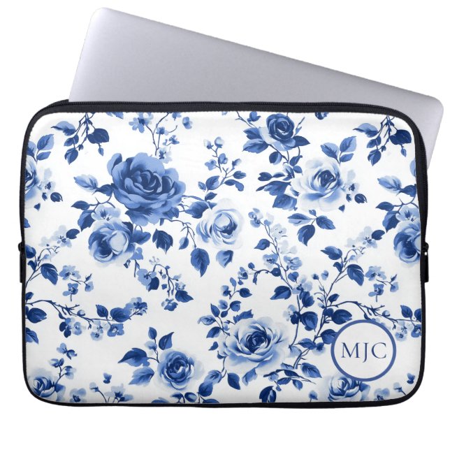 Para Notebook Charme Atemporal: Blue Toile Rose Capa Inteligente (Frente)
