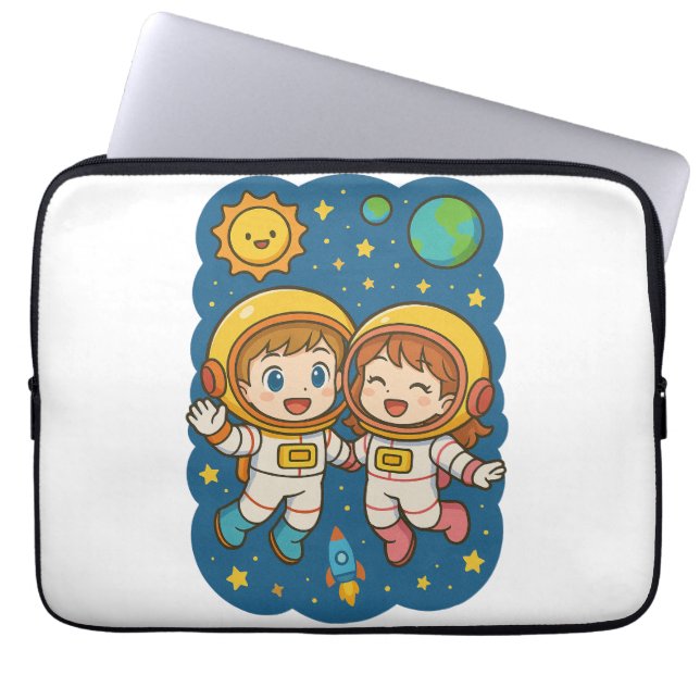 Para Notebook Feliz Astronautas de Cartoon, Capa Exterior (Frente)