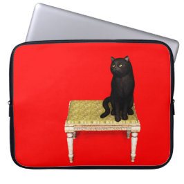 Para Notebook Gato preto na capa de laptop com banquinho