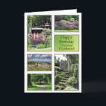 Para o Husband, um cartão de aniversário com vista<br><div class="desc">Um conjunto de belas paisagens faz disso um cartão para qualquer jardineiro. Um cartão de aniversário que tem um jardim japonês,  um jardim rododendron,  um assento em um jardim verde tranquilo,  e passos intrigantes. Todas as fotos são da Norma Cornes.</div>