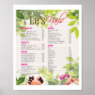 Para Posters de Preço de Salão de Nail