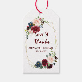 Para Presente Burgundy Red Marinho Floral Etiqueta geométrica