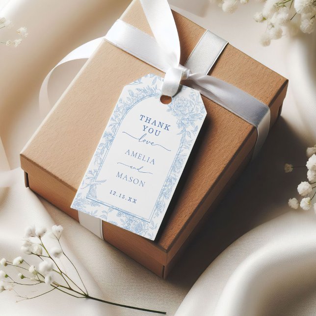 Para Presente Casamento de Quadro Floral Azul Obrigado Etiqueta  (Dusty Blue Floral Thank You Wedding Gift Tag)
