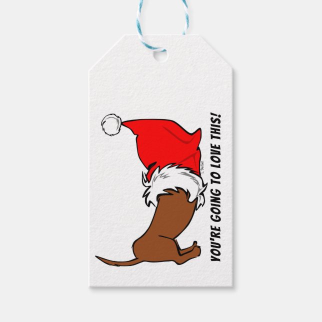 Para Presente Dachshund Cartoon Santa Hat - Etiqueta de Natal (Frente)