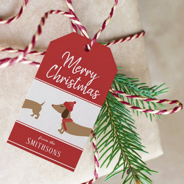 Para Presente Dachshund Personalizado Doxie da Etiqueta de Prese (Personalized dachshund Christmas gift tag and twine)