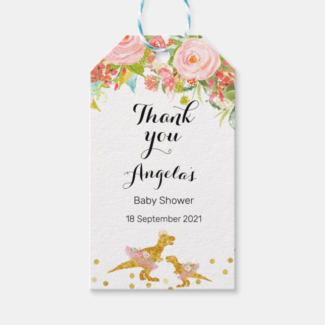 Para Presente Dino Moderno Rosa e Dourado, obrigado, etiqueta (Frente)