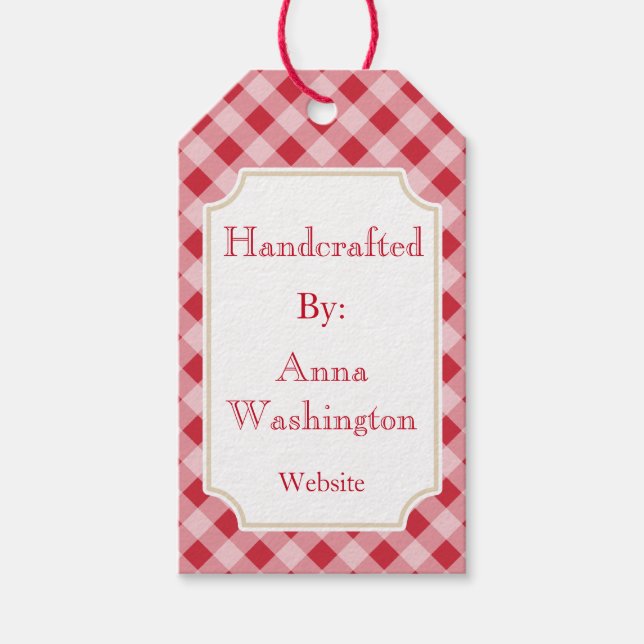 Para Presente Etiqueta artesanal Red Gingham Personalizada (Frente)