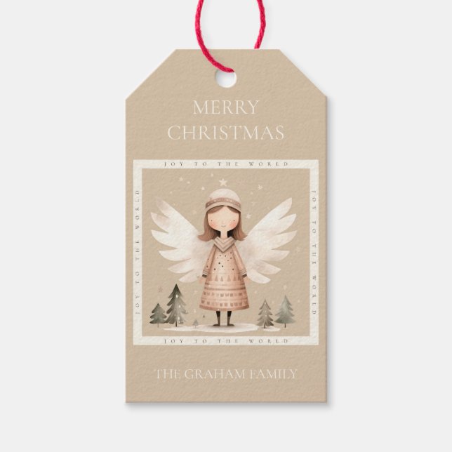 Para Presente Etiqueta Beige Rustic Angel Gift (Frente)