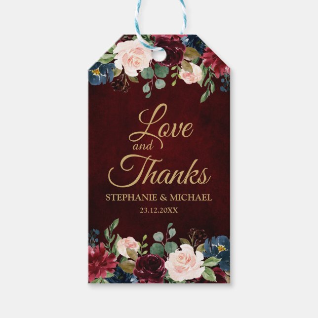 Para Presente Etiqueta Burgundy Red Marinho Floral Boho Gift (Frente)