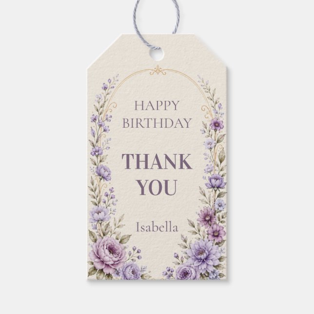 Para Presente Etiqueta de Agradecimento de Aniversário Lavanda D (Frente)