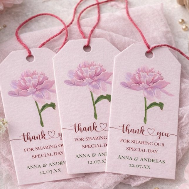Para Presente Etiqueta de Agradecimento de Casamento Peônia Rosa (Wedding favor label)