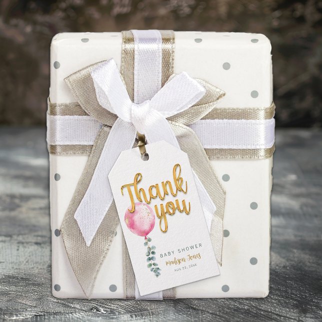 Para Presente Etiqueta de Agradecimento de Chuvinha de Bebê com  (Pink & Gold Thank You Gift Tag)