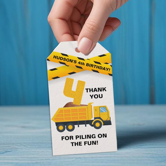 Para Presente Etiqueta de Agradecimento de Construção Editável – (Construction Vehicle Birthday Party Tag )