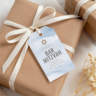 Para Presente Etiqueta de Favor de Bar Mitzvah em Aquarela Azul