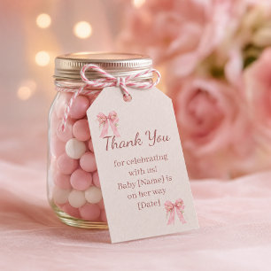 Para Presente Etiqueta de Favor de Chá de Bebê com Laço Rosa