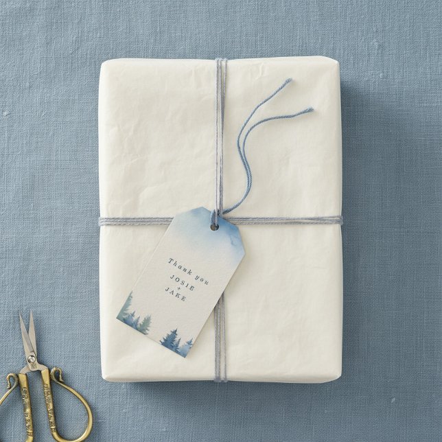 Para Presente Etiqueta de lembrancinha de casamento com pinheiro (Soft winter pine trees wedding favor tag.)