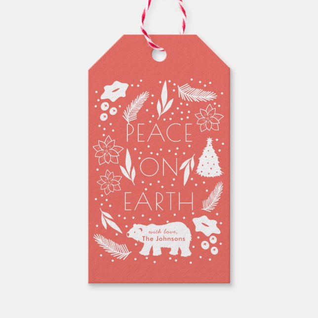 Para Presente Etiqueta de Natal da Folhagem Vermelha Polar Ursa  (Frente)