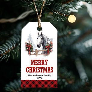 Para Presente Etiqueta de Natal de rancho com carruagem vermelha