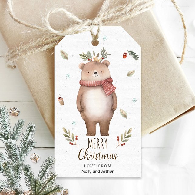 Para Presente Etiqueta de Natal Personalizada com Urso Justo (Christmas tag with cute bear)