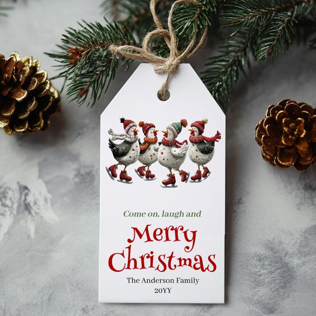 Para Presente Etiqueta de Natal Personalizável de Frangos Excênt (Quirky Chickens Christmas Tag Customizable)